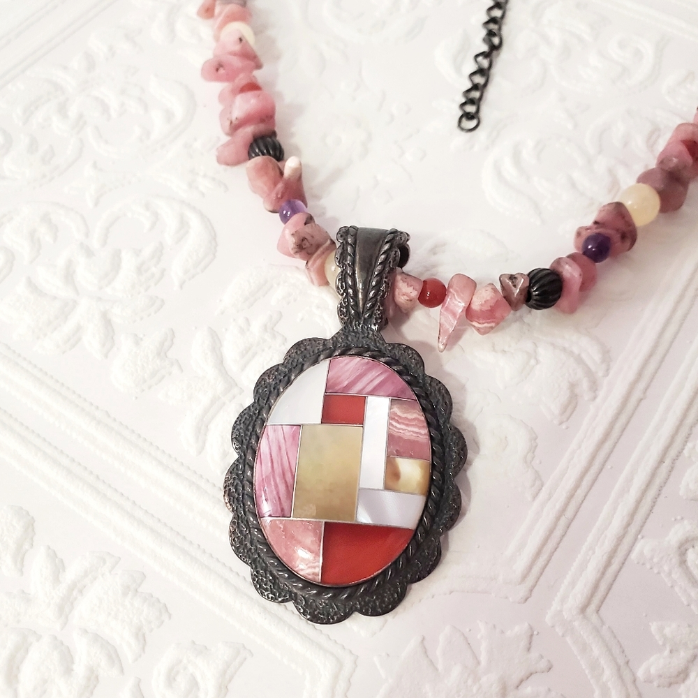 Sterling Silver Vintage 1970'S Shell Pendant Necklace Pink - Picture 4 of 8